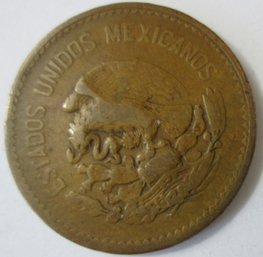 Authentic MEXICO Issue Coin, Dated 1945, Twenty 20 Centavos Denimination, Copper Nickel Content