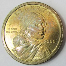 Authentic 2000P SACAGAWEA DOLLAR $1.00, Commemorative, Gold Hue, Philadelphia Mint, United States