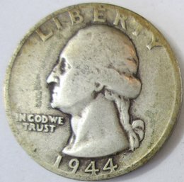Authentic 1944S WASHINGTON SILVER QUARTER Dollar $.25, San Francisco Mint, United States