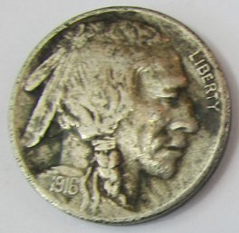 Authentic 1916P BUFFALO NICKEL $.05, Philadelphia Mint, Discontinued United States Type Coin