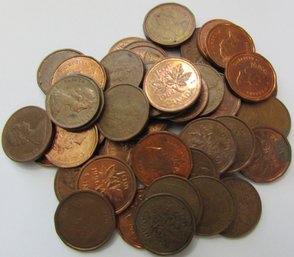 LOT Of 50 Coins! Authentic Canada Issue, Cent Penny $.01, Mixed Dates & Designs, Copper