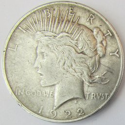Authentic 1922D PEACE SILVER Dollar $1.00, Denver Mint, 90 Percent SILVER, Discontinued United States