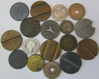 Lot Of 17! Authentic Service TOKENS, Bus Subway Telephone