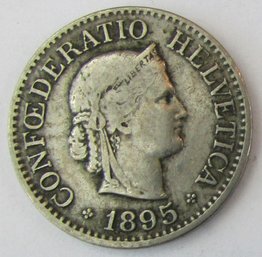 Authentic SWITZERLAND Issue Coin, Dated 1895B, Ten 10 RAPPEN, Discontinued Design, Copper Nickel Content