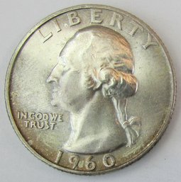 Authentic 1960D WASHINGTON QUARTER Dollar $.25, 90 Percent SILVER, Denver Mint, United States