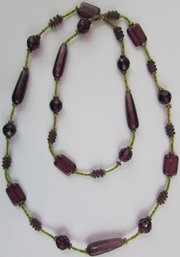 Vintage Single STRAND NECKLACE, Purple Color GLASS Beads, Approx 30' Length, Slip Over