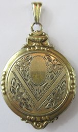 Vintage Photo LOCKET, Victorian Style Incised DESIGN Pendant, Gold Tone Base Metal Setting