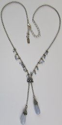 Signed 1928 Brand, Chain Necklace, Double Drop Pendants, Silver Tone Base Metal Construction, Clasp Closure