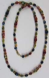 Signed Vintage Single STRAND NECKLACE, Multicolor Plastic Beads, Approx 40' Length, Gold Tone Closure