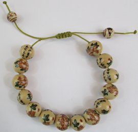 Vintage Braided Cord Bracelet, ASIAN Design Beads, ADJUSTABLE Expandable