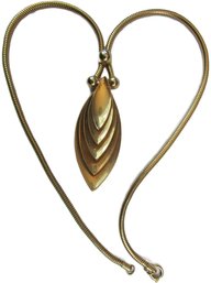 Vintage Round Snake Style CHAIN Necklace, Layered LEAF Pendant, Gold Tone Base Metal, Clasp Closure