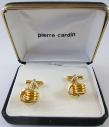 PIERRE CARDIN Brand, Vintage CUFF LINKS, Gold KNOT Design, Gold Tone Base Metal Construction