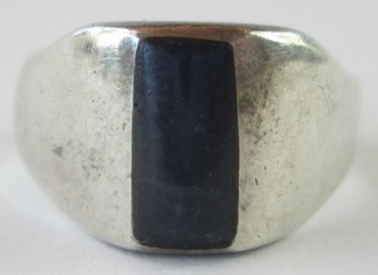 Vintage Finger Ring, Elongated Blue Central Stone, Sterling .925 Silver Setting, Size 6.5 To 6.75