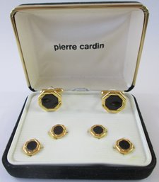PIERRE CARDIN Brand, Vintage CUFF LINKS & Studs, Octagonal Design, Gold Tone Base Metal Construction