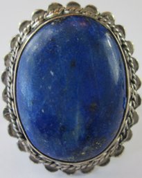 Vintage Finger Ring, BLUE Cabochon Central Stone, Sterling .925 Silver Setting, Approximate Size 9