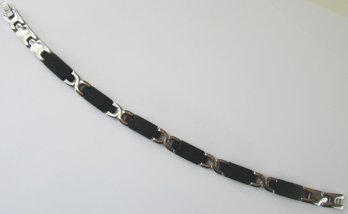 Contemporary Link Bracelet, Stainless Steel & Rubber, Clasp Closure