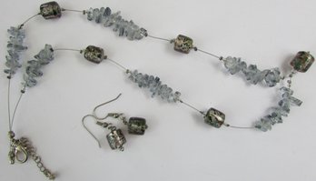 3pc Set! Vintage Single Strand Necklace & Pierced Earrings, Tonal Gray Beads, Approx 18,' Clasp Closure