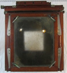 Vintage CAMERA BELLOWS Assembly, Brass Fittings, Glass Insert, Wood Frame Construction, Approx 14' X 12'