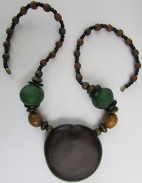 Contemporary Bead Necklace, Giant Natural SEED Design, Frosted Glass Accent Beads, Functional Barrel Closure