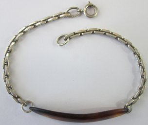 Vintage CHAIN Bracelet, Interlocking LINK Design, Faux Tortoise Insert, Sterling .925 Silver, Clasp Closure