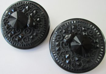 Vintage Pair Clip Earrings, Black Rhinestones, 'oreo' Cookie Design, Base Metal Backings
