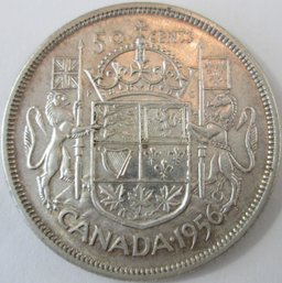Authentic 1956 Half Dollar 50 CENTS $.50, CANADA, Depicts , Sielizabeth Iilver Content