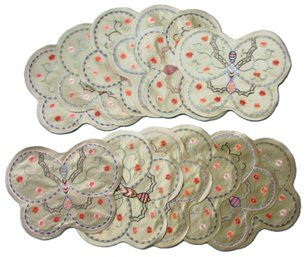 Set Of 12pcs! Vintage TABLE LINENS, Silk Placemats, Detailed Embroidered BUTTERFLY Designs, New Old Stock