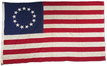 Vintage AMERICAN FLAG, Betsey Ross Design, Thirteen 13 Embroidered Stars, Red White & Blue, Large 57' Size