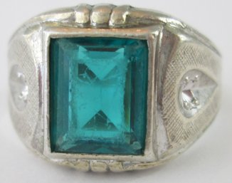 Signed GAINSBORO, Vintage Finger Ring, Green-blue Central Stone, Sterling .925 Silver Setting, Appx. Size 9.25