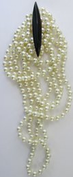 Signed JOREEN, Vintage BROOCH PIN, Oversized Multistrand Faux Pearls, Black Plastic Accent, Pin Backing