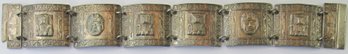 Vintage Link BRACELET, Ethnic Design In Relief, Sterling .925 Silver, Slide Closure, Made In PERU