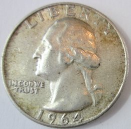 Authentic 1964P WASHINGTON SILVER QUARTER Dollar $.25, Philadelphia Mint, 90 Percent Silver, United States