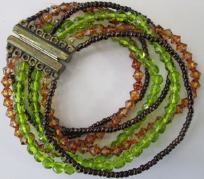 Contemporary Multi-Strand Bracelet, Earth Tone Seed Bead Design, Magnetic Closure
