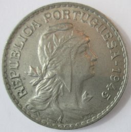 Authentic PORTUGAL Issue Coin, Dated 1945, 1 ESCUDO Denomination, Copper Nickel Content