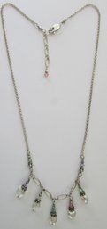 Contemporary Chain Necklace, Multi Iridescent HEART Pendants, Sterling .925 Silver, Functional Clasp Closure