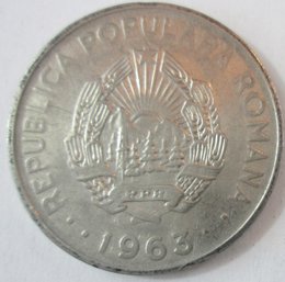 Authentic ROMANIA Issue Coin, Dated 1963, One 1 Leu Denomination, Nickel Steel Content, Discontinued Design