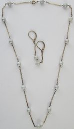 Vintage 3PC Chain NECKLACE & Pierced EARRINGS SET, Faux PEARLS, STERLING .925 Silver