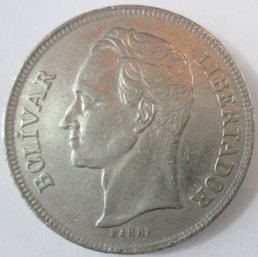 Authentic VENEZUELA Issue Coin, Dated 1977, Five 5 Bolivares Denomination, Nickel Content, Discontinued