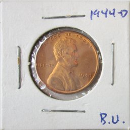 Authentic 1944D LINCOLN Cent WHEAT Penny $.01, Denver Mint, Uncirculated, United States