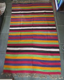 Imported Vintage Area Rug, Multicolor STRIPED Pattern, Low/no Pile, Approx 93' X 57'