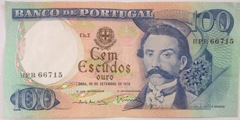 Authentic PORTUGAL Issue, Dated 1978, Genuine CEM 100 ESCUDOS Currency NOTE, Discontinued Design