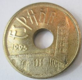 Authentic SPAIN Issue Coin, Dated 1995, Twenty Five 25 Pesetas, Commemorative, Aluminum Bronze Content