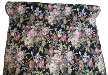 New Unused, Vintage Fabric Yardage, Black Ground FLORAL TAPESTRY Weave, Approximately 54' Wide, Approx 15 Yard