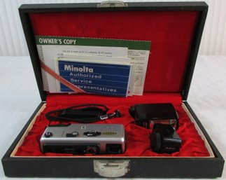 Vintage MINOLTA Brand, Miniature SPY Film CAMERA Outfit, Model 16QT, With Case & Flash, Approx 4'