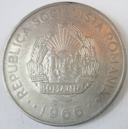 Authentic ROMANIA Issue Coin, Dated 1966, Three 3 Leu Denomination, Nickel Steel Content, Discontinued Design