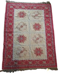 Imported Vintage Area Rug, Multicolor GEOMETRIC Pattern, Neutral Background, Low/no Pile, Approx 70' X 51'