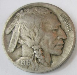 Authentic 1916P BUFFALO NICKEL $.05, Philadelphia Mint, Discontinued United States Type Coin