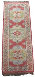 Imported Vintage RUG RUNNER, Multicolor GEOMETRIC Pattern, Neutral Background, Low/no Pile, Approx 82' X 32'