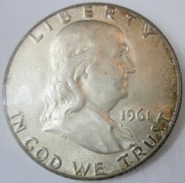 Authentic 1961P FRANKLIN SILVER Half Dollar $.50, PHILADELPHIA Mint, 90 Percent Silver, United States