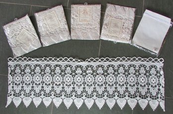 NOS! Set Of 5 Pieces! Country Curtains Brand, VALENCE Panels, ECRU Color, MACRAME MEDALLION Pattern